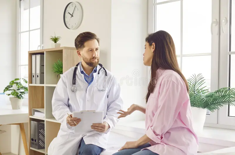 portrait-male-doctor-talking-young-female-patient-sitting-couch-clinic-exam-room-physician-giving-consultation-352849785 portrait-male-doctor-talking-young-female-patient-sitting-couch-clinic-exam-room-physician-giving-consultation-352849785